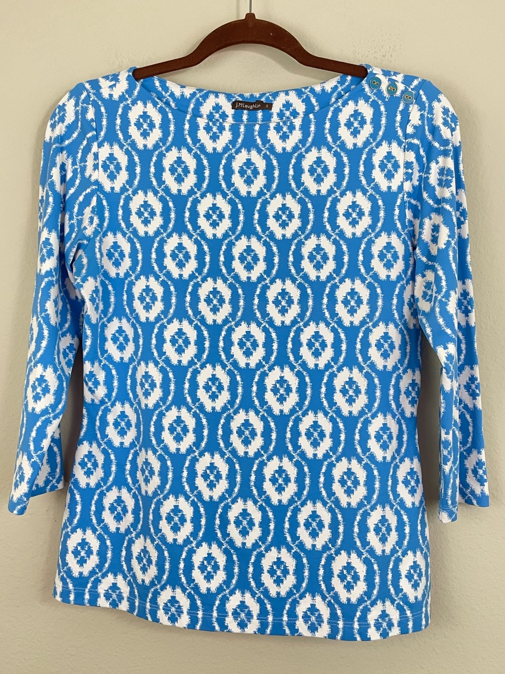 J. McLaughlin Ikat Print 3/4‎ Sleeve Top Size S Catalina Cloth